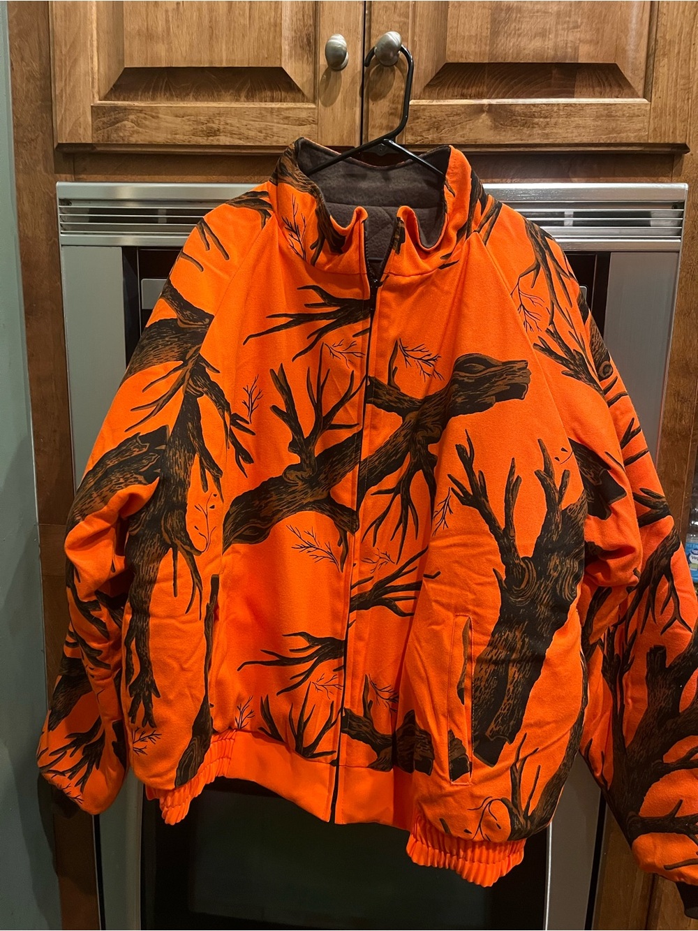 Vintage Men Orange & Black Tree Print Hunting Jacket Size 3XL